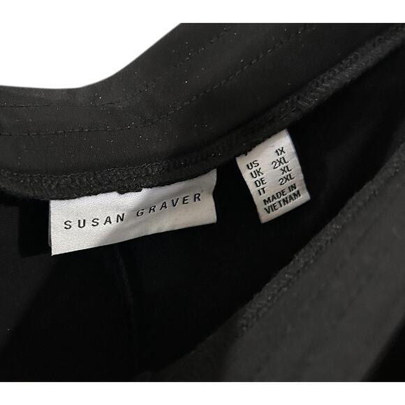 Susan Graver Liquid Knit Black Crop Wide Leg Pant Size 1X EUC - Picture 2 of 4